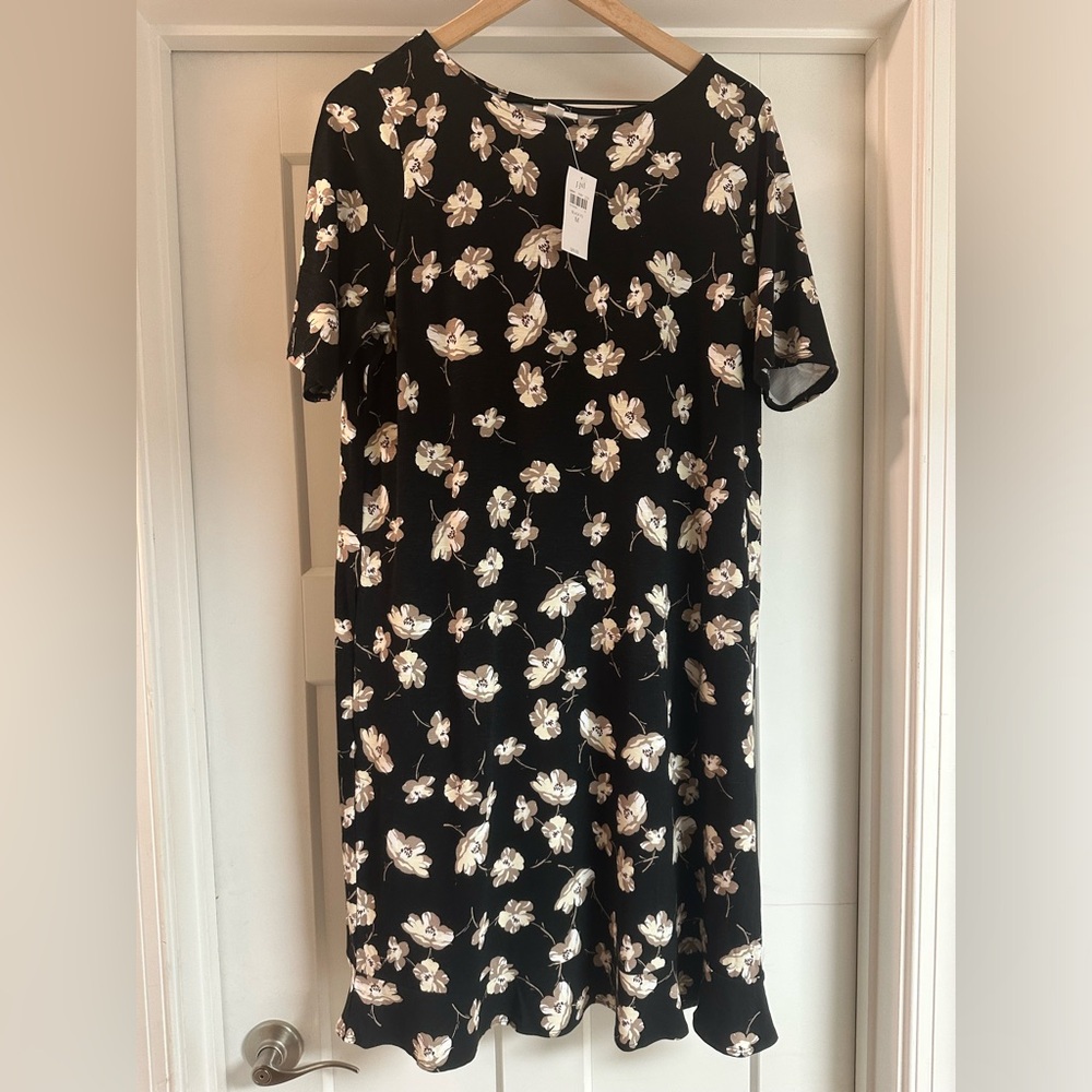 NWT J.Jill Black Floral Swing Dress, Medium